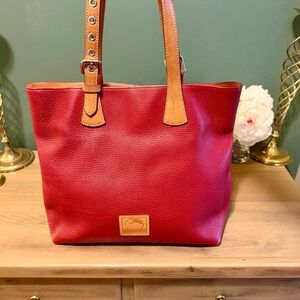Dooney & Bourke Patterson Leather Emily Tote Pebbled Ruby Red Shoulder Bag